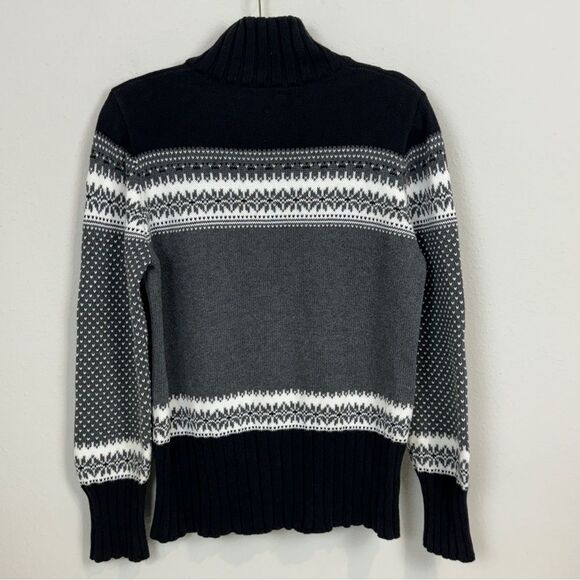 L.L. Bean Black Grey Fair Isle Quarter Zip Pullover Sweater M - Picture 4 of 8